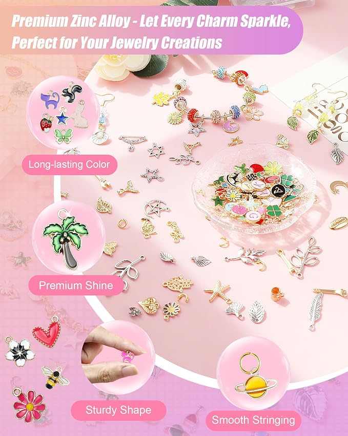 FIVEIZERO 216PCS Charms for Jewelry Making, Enamel Blacelet Charms Kit | - Image 3