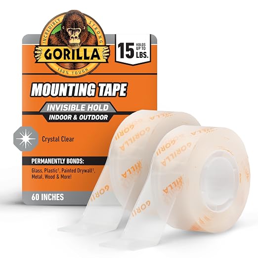 Gorilla Invisible Hold Mounting Tape, Holds up to 15 lbs, Permanent Bond by Gorilla