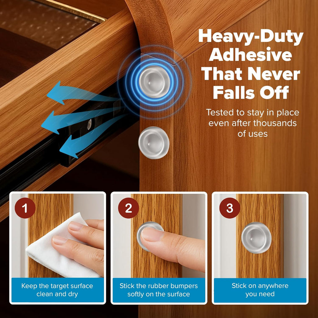 Strongest Home Cabinet Door Bumpers – 200 Pack Clear Rubber Bumpers Self-Adhesive for Cabinets, Drawers & Furniture – Soft Cabinet Stoppers for Quiet Close & Surface Protection – 0.5" x 0.2"