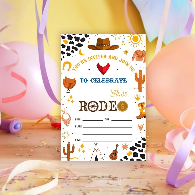 Cowboy 1st Birthday Invitations, 25 Double-Sided Invitation Cards - Image 6