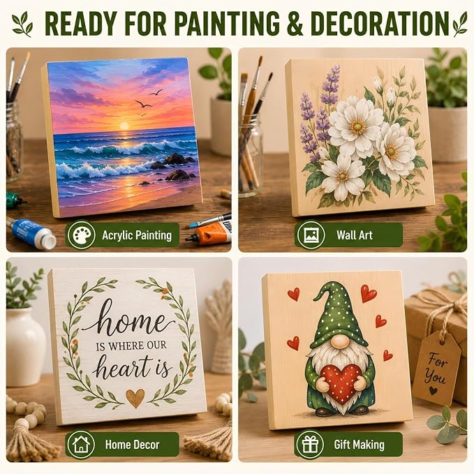 Unfinished Wood Blocks for Crafting, 4 Pack 6 x 6 x 1 Inch Solid Pine Wood - Image 7