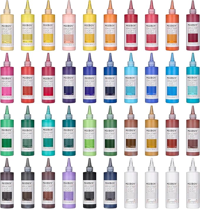 MEEDEN Soft Body Acrylic Paints Set: Matte Finish 40 Colors x 250ml/8.45oz by MEEDEN