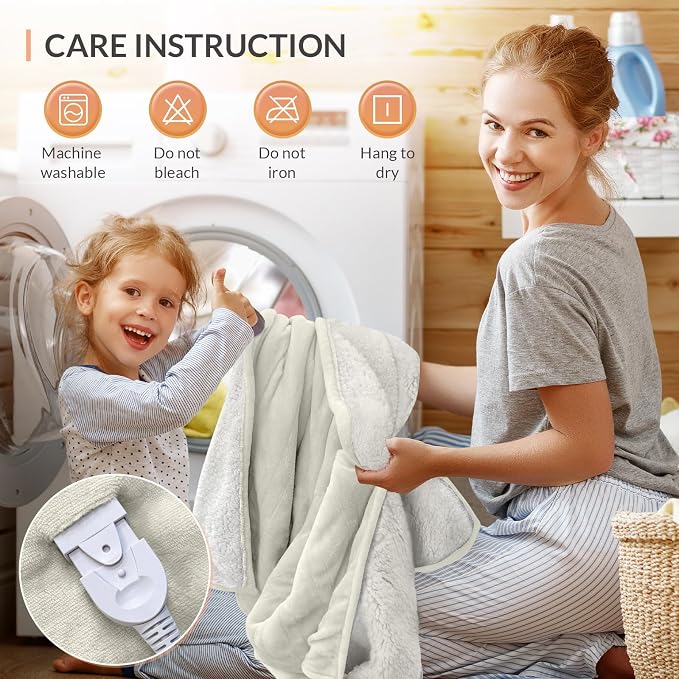 HOMLYNS LuxeHeat Heated Blanket Electric Blanket King Size, Soft Flannel Sherpa - Image 9
