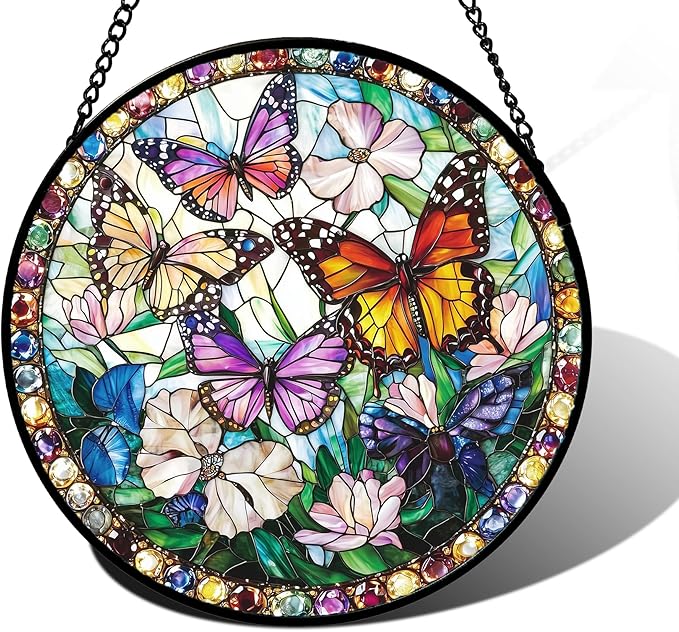 DASTOLL Stained Glass Window Hanging, Colorful Butterfly Suncatcher by DASTOLL