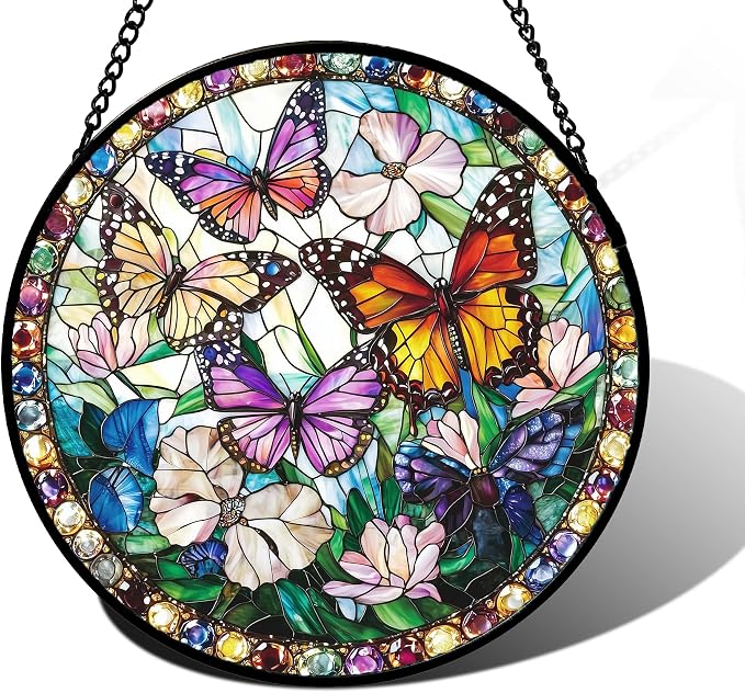 DASTOLL Stained Glass Window Hanging, Colorful Butterfly Suncatcher by DASTOLL