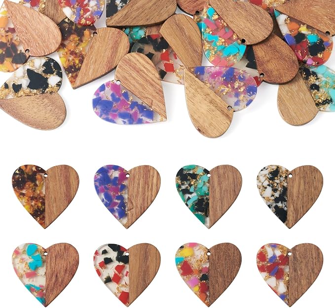 FASHEWELRY 16pc Heart Resin Wood Earrings & Charms by FASHEWELRY
