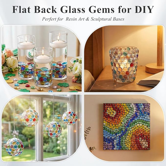 DomeStar 1 LB Decorative Flat Marbles, Mixed Colors Glass Pebbles Beads | - Image 6
