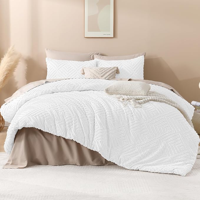 Andency White Oversized King Comforter 120"x98", 3 Pieces White Boho Bedding - Image 2