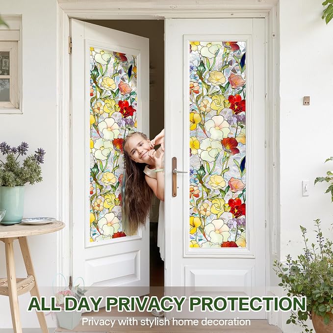 Stained Glass Window Film UV Resistant Window Privacy Film Colorful Floral - Image 3
