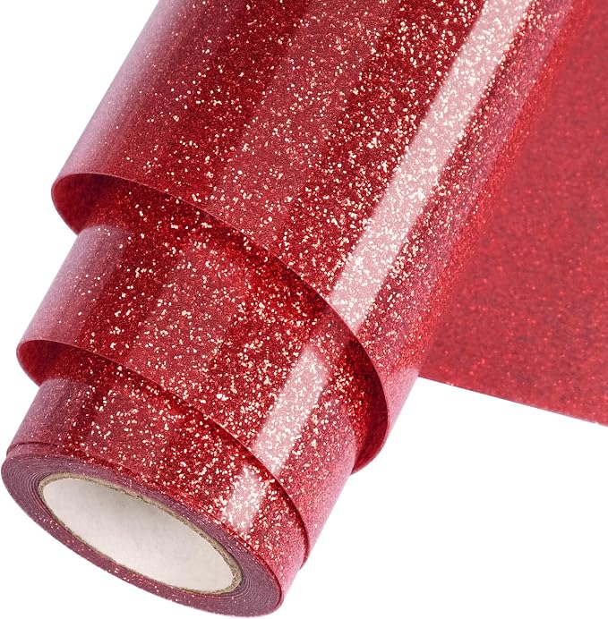 Red Glitter HTV Heat Transfer Vinyl Roll 12inch x 10 ft by WOOGLITTER
