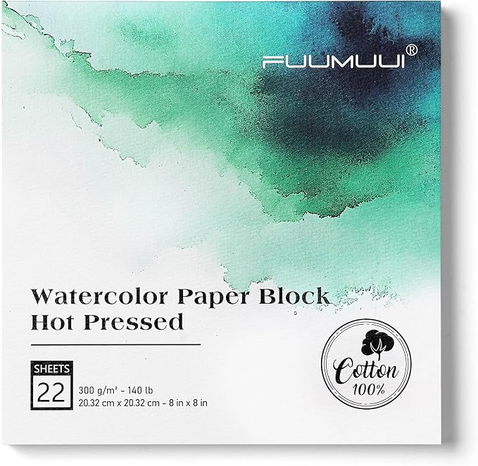 Fuumuui Watercolor Paper Block 8x8 Inch, Smooth Surface 100% Cotton Watercolor by FUUMUUI