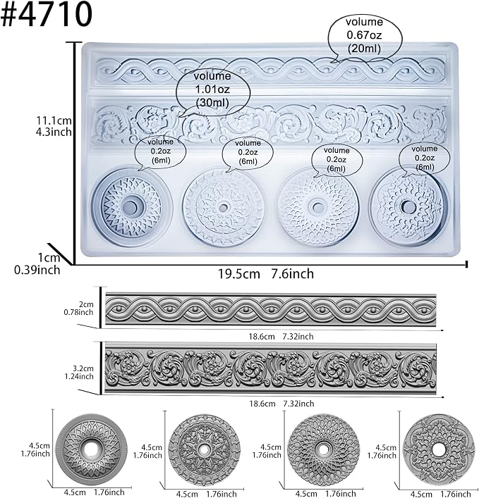 Art Mold for Polyclay Air Dry Clay Plaster, Trimmings and Medallion - Image 2