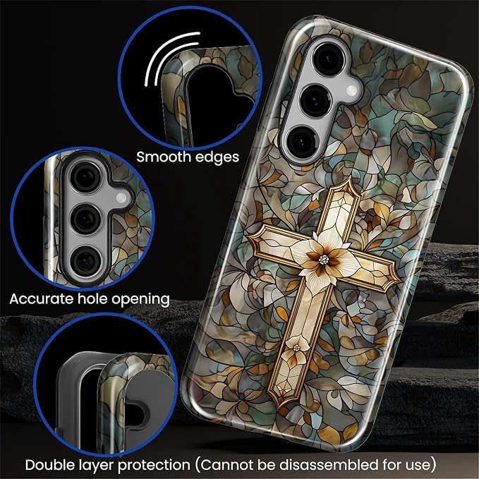 for Samsung Galaxy S23 FE Case, Christian Cross Stained Glass Pattern Glossy 2 - Image 5