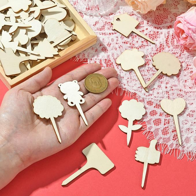 60 pcs 12 Styles Forest Theme Unfinished Wood Cutout Charms Butterfly Heart - Image 4