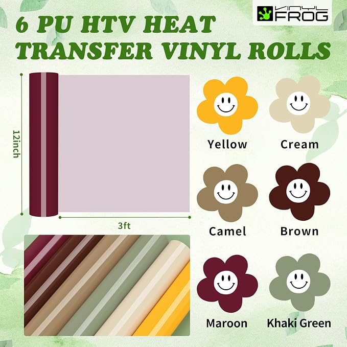 VINYL FROG HTV Vinyl Bundle 6 Pack 12"x3ft Heat Transfer Vinyl - Image 2