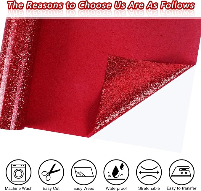 ​TORC Red Glitter HTV Red Heat Transfer Vinyl HTV Rolls - Image 2
