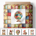 Patchwork Globe Cotton Fabric Panel – 6 Designs + Bonus Sheet 29.5×19.6 inch - Image 2