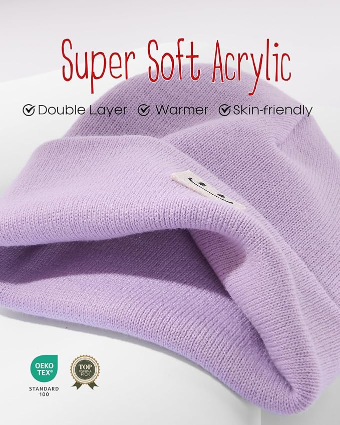 FURTALK Baby Beanie Cute Toddler Winter Hat Knit Boys Girls Warm 2 Pack Kids Embroidered Beanies Cap for 0-8 Years