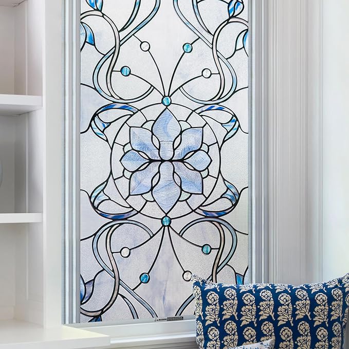 OHTMERU 3D Stained Glass Window Privacy Film, Heat Control UV Blocking Static by OHTMERU