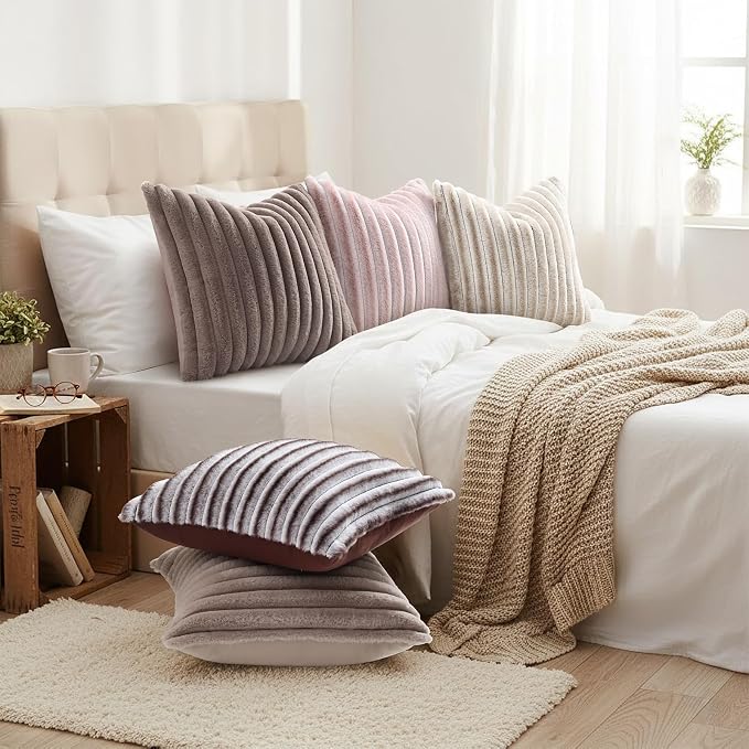 decorUhome Cozy Faux Fur Throw Pillow Covers 20x20 Set of 2 Decorative Soft - Image 6