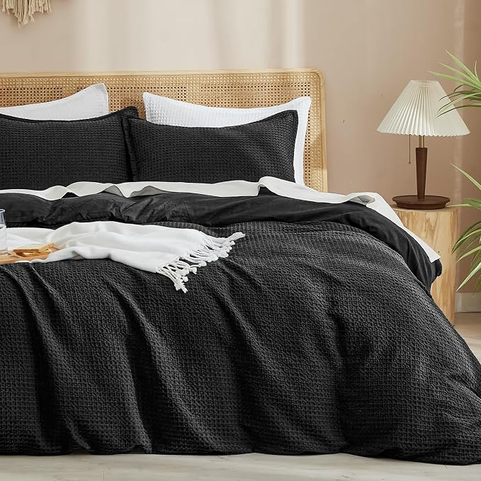 PHF Waffle Weave Duvet Cover Set Twin/Twin XL Size, No Snagging Ultra Soft by PHF