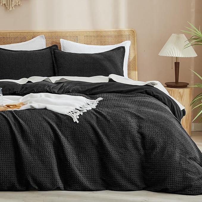 PHF Waffle Weave Duvet Cover Set King Size, No Snagging Ultra Soft Luxury by PHF