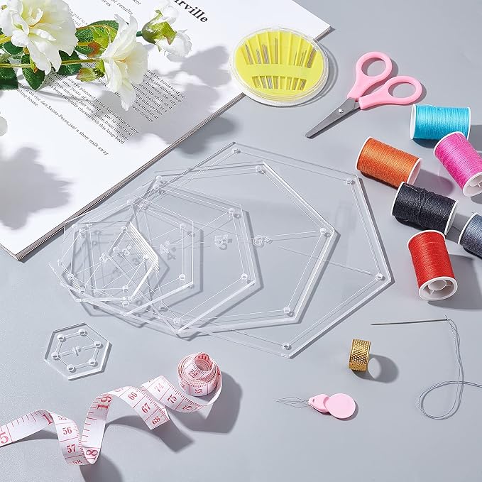 BENECREAT 6Pcs Mixed Sizes Hexagon Quilting Template Transparent Pressure Plate - Image 6