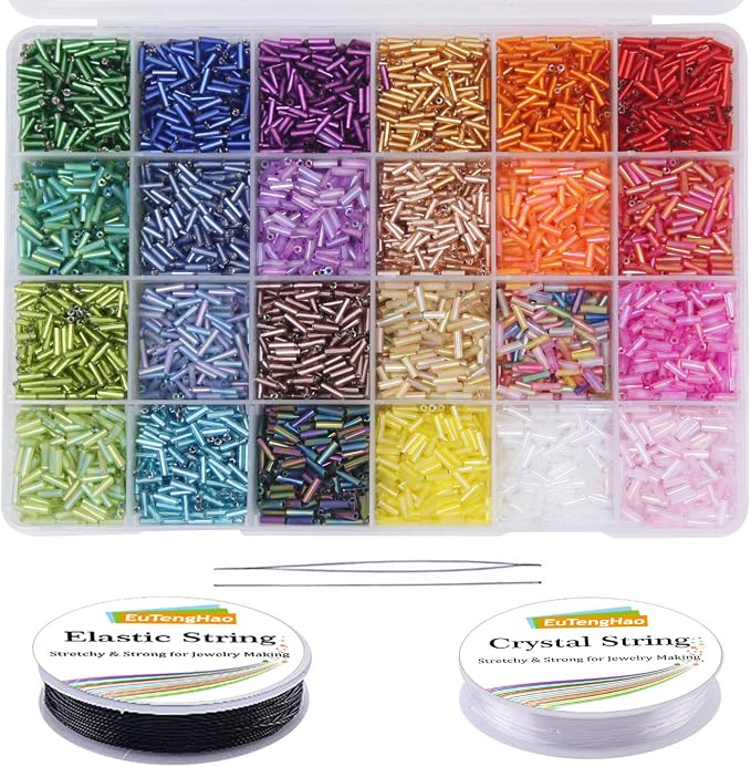 EuTengHao 9600pcs Tube Beads Kit Glass Bugle Seed Beads Small Craft Beads by EuTengHao