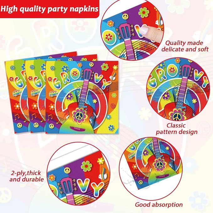 200pcs 60's Hippie Party Plates Napkins Groovy Paper Tableware Set Tie Dye Cake - Image 4