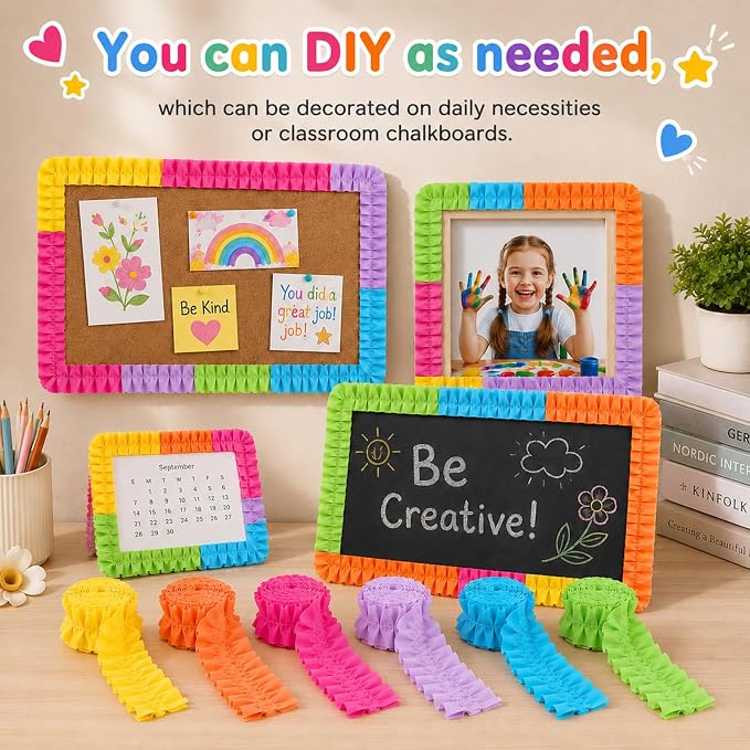 6 Rolls 40 Ft Ruffled Bulletin Board Borders Back to School Classroom Decor - Image 4