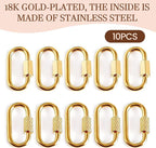 Stainless Steel Screw Lock Charms Carabiner Bracelet, 18K Gold Plated, 10 Pieces - Image 4