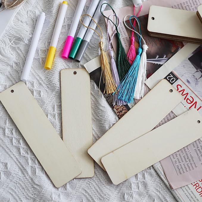 SWATOM Wood Bookmarks Blank DIY Wooden Bookmark Craft Bulk 30 PCS Unfinished - Image 5