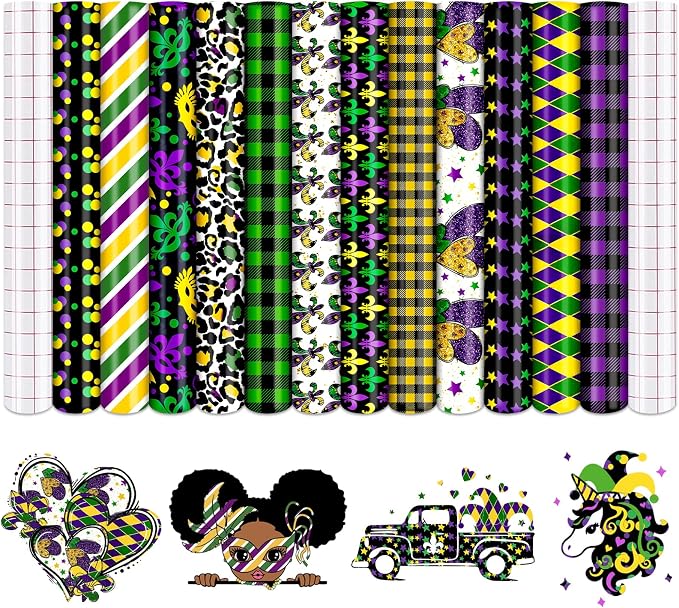 Tintnut Mardi Gras Permanent Vinyl 12 Sheets 12''x10'' Adhesive Vinyl | Shrove by Tintnut