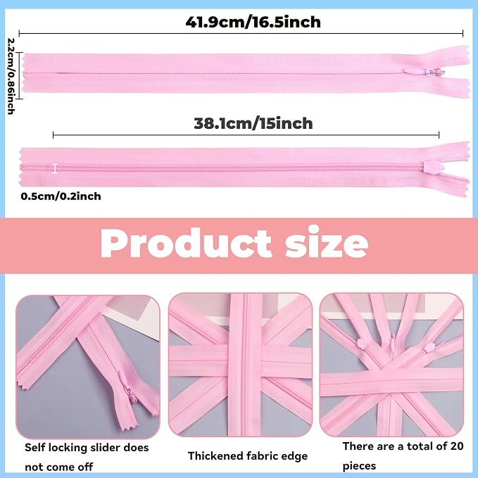 YAKA 20pcs Pink Nylon Invisible Zippers Tailor Sewing Tools Garment Accessories - Image 2