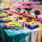 Mimorou 240 Pcs Tie Dye Party Tableware Set Decorations, 120 Plates, 60 Cups & - Image 5