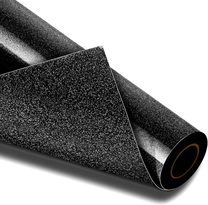 VinylRus Black Glitter HTV Heat Transfer Vinyl Roll-12 x 10ft Black Glitter HTV by VinylRus
