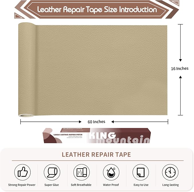 KING MOUNTAIN Leather Repair Patch, 16 x 60 Inches self Adhesive Leather Repair - Image 4
