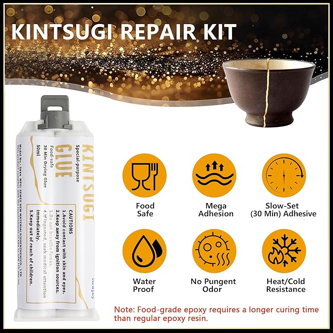 iienjoy Kintsugi Repair Kit, 4 Colors Food Safe Kintsugi Kit Repairs Broken - Image 3