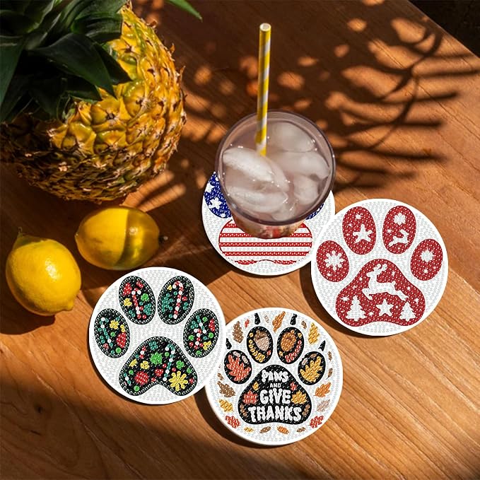8 PCS Diamond Art Coasters Kit, Cute Paw-Shaped Diamond Painting Coasters - Image 8