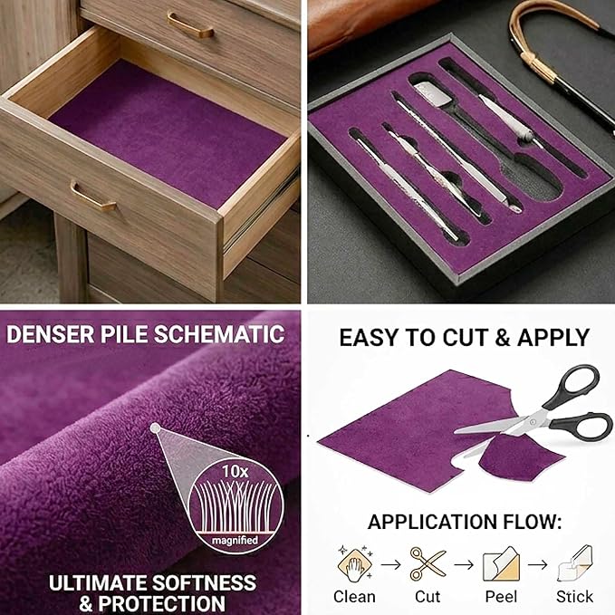 Dark Purple Self Adhesive Soft Velvet Drawer Liner DIY Fabric Felt Liner - Image 4