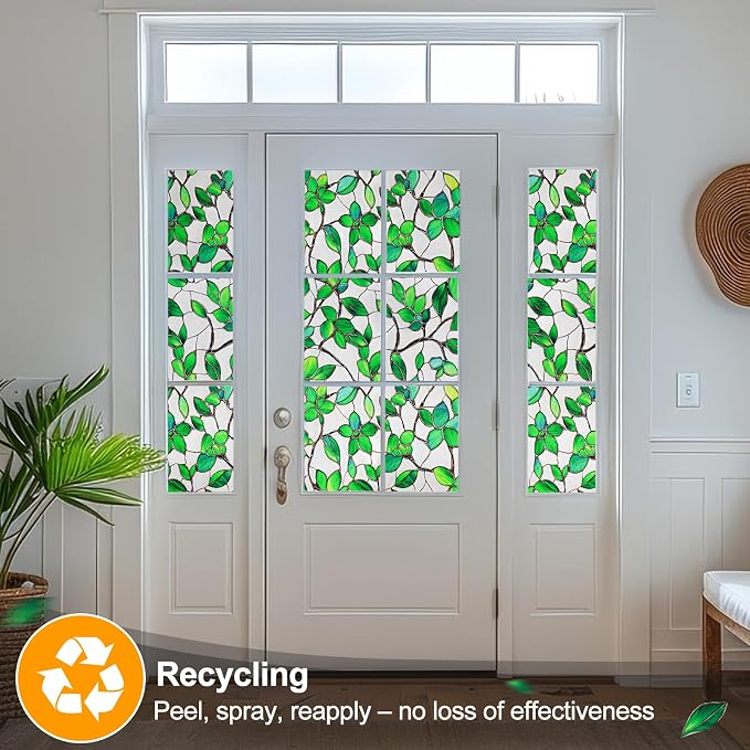 Countewol Greenery Leaf Static Cling Window Film Frosted Stained Glass Privacy - Image 9
