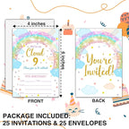 9th Birthday Invitations, 25 Double-Sided Rainbow Clouds Party Invitation Cards - Image 2
