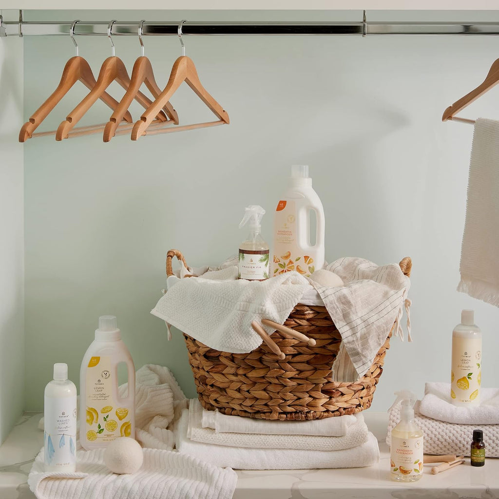 Thymes Wool Dryer Balls Set – Includes 3 Wool Laundry Balls + 1 Scented Laundry Fragrance Oil for Dryer – Eliminate Wrinkles, Static & Lint (Washed Linen, 0.5 fl oz)