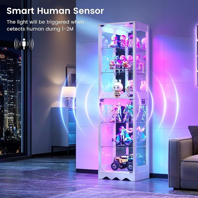Dystler Display Cabinet with Glass Doors, 6 Tier RGB Lights Curio Cabinet | - Image 4