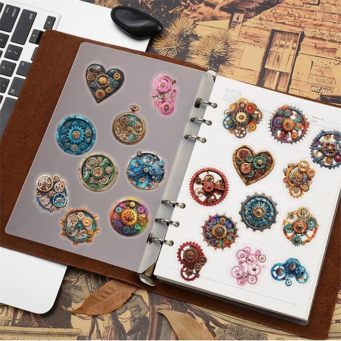 50 Pieces Gears Stickers for Scrapbooking, Self-Adhesive Scrapbooking Punk - Image 4
