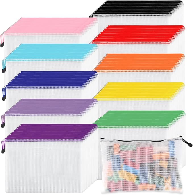 EOOUT 100pcs Mesh Zipper Pouch, A4 Size, 10 Colors Zipper Bags by EOOUT
