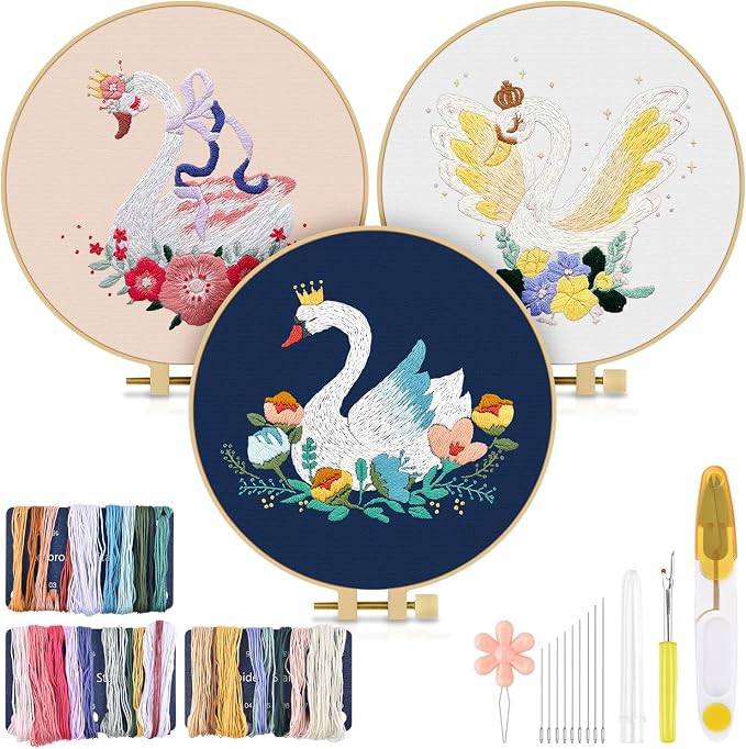TINDTOP 3 Pack Embroidery Kit for Adult Beginners, Embroidery DIY Starter Kit by TINDTOP