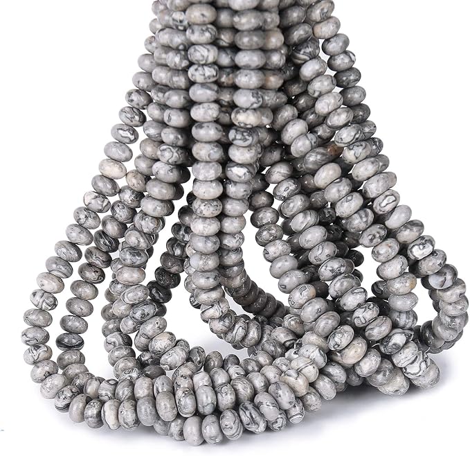 ICAI Beads 5x8mm Natural Map Stone Beads Rondelle Spacer Loose Beads by CAI+YI+MING