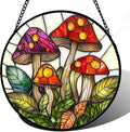 DASTOLL Stained Glass Window Hanging, Mushroom Leaves Suncatcher by DASTOLL