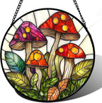 DASTOLL Stained Glass Window Hanging, Mushroom Leaves Suncatcher by DASTOLL